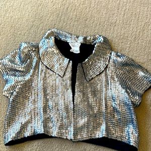 Short sleeve sequin jacket, black with matte silver sequins